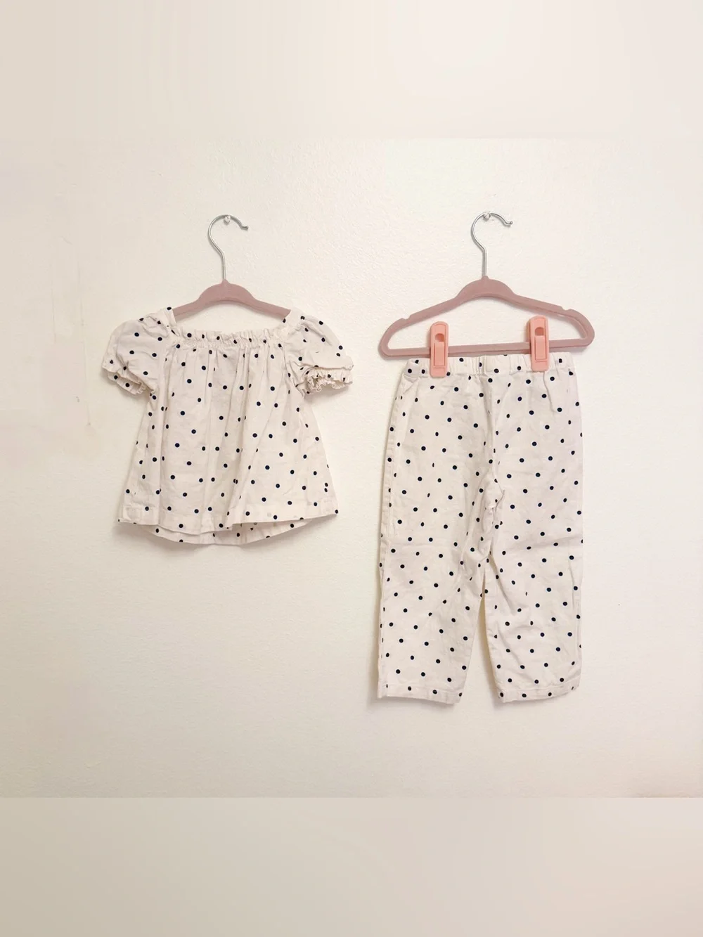 Carter's Cream Top and Pants with Navy Polka Dots